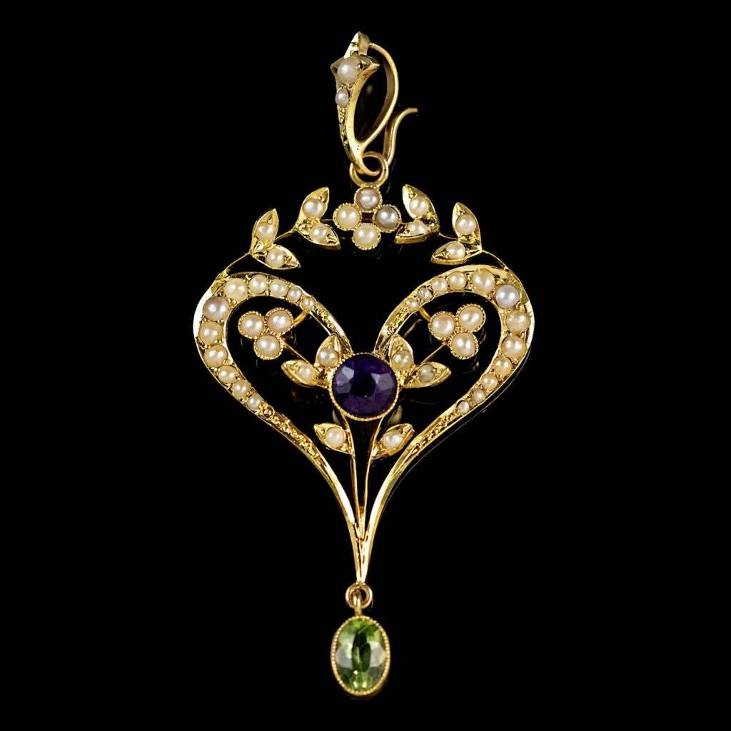 Украшение на шею Лавальеры золотое с фиолетовым драгоценным камнем