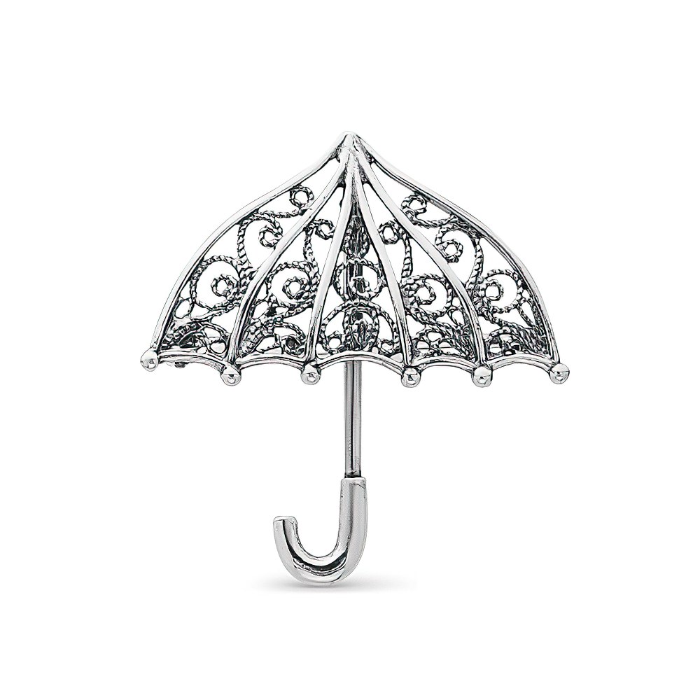 Брошь зонтик серебристая женская красивая